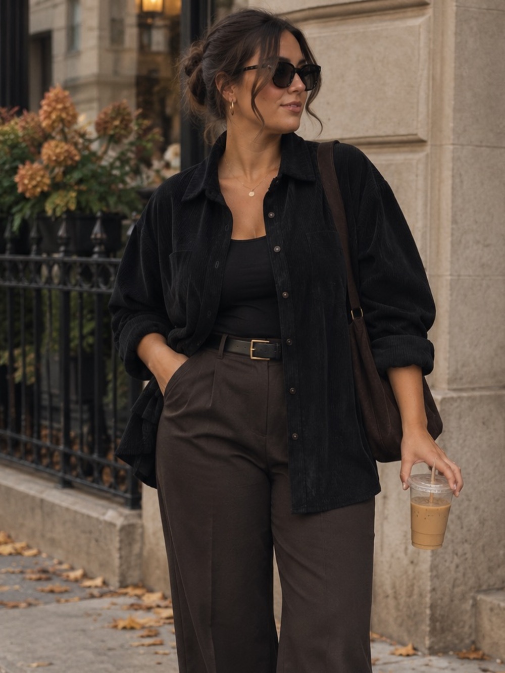 Black Corduroy Button-Up, Oversized Shirt Coat